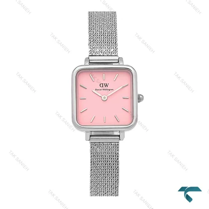 ساعت دنیل ولینگتون زنانه مربعی حصیری صفحه صورتی DW-7126-L