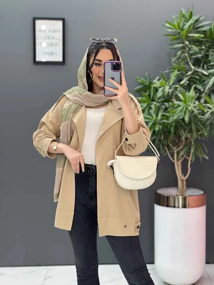 مانتو کتی لینن جیب کج