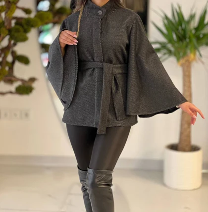 کت زنانه پانچ موهر مدل یقه ایستاده