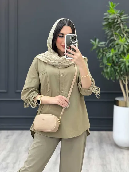 مانتو جلوبسته آستین گت دار