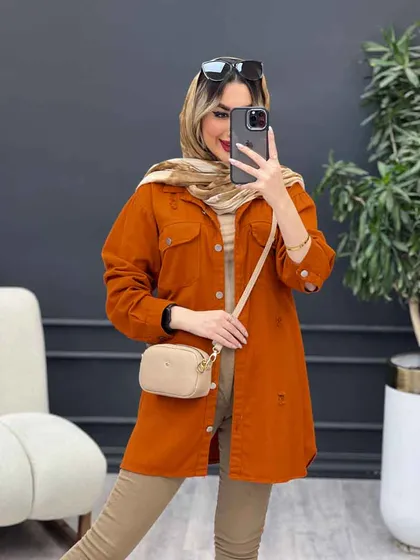 مانتو کتان زاپ‌دار دو جیب پاکتی