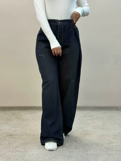 شلوار جین نیم بگ سایز بزرگ تیره 8292