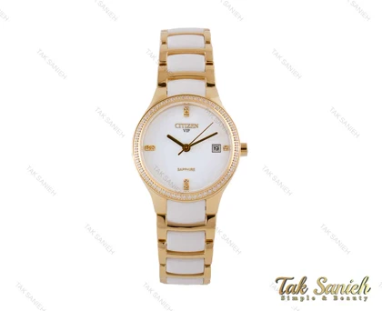 ساعت سیتیزن VIP زنانه سرامیکی سفید طلایی Citizen-4010-L