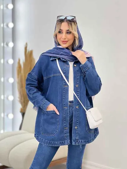 مانتو جین برش‌دار دو جیب