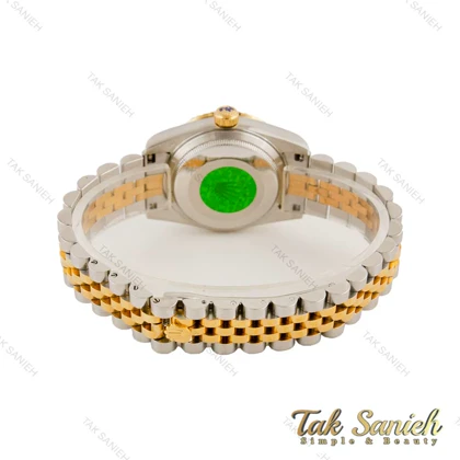 ساعت رولکس زنانه دورنگ طلایی صفحه سبز ایندکس خطی مدیوم Rolex-4484-L