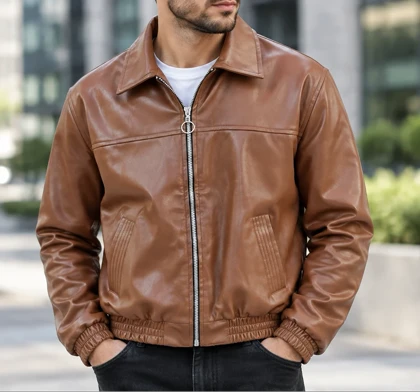 جکت چرم براق باکسی لواشکی 1905 آستین و پایین کش * استایل ترند و فوق العاده باکیفیت