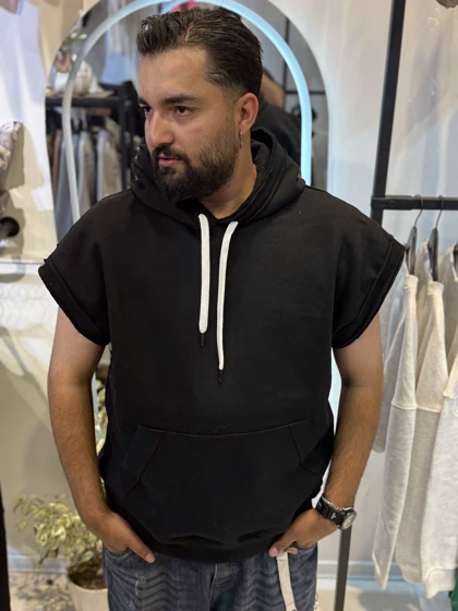 وست هودی مشکی پاییزه دورس سه نخ مردانه استایل لش باکسی کیفیت استثنایی