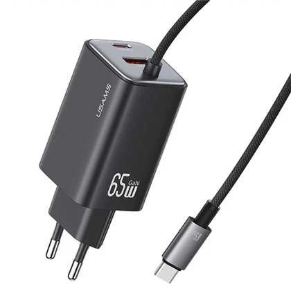 شارژر دیواری تایپ سی 65 وات با کابل شارژ تایپ سی یوسامز CC266 PD65W