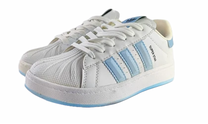 کفش اسپرت زنانه و پسرانه برند آدیداس مدل سوپر استار Adidas سفید آبی کد 113
