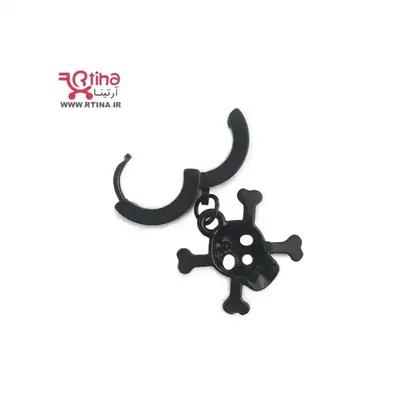گوشواره آویز حلقه‌ای طرح اسکلتی جمجمه مشکی