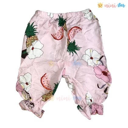 تاپ شلوارک نخی صورتی طرح آناناس