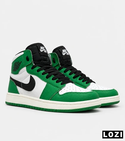 کتانی ساق‌دار نایک Air Jordan 1 سفید سبز مشکی مدل 9707 استایل خیابانی
