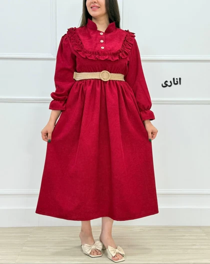 پیراهن نازلی ( مخمل کبریتی یقه چین‌دار ) کد محصول 1361
