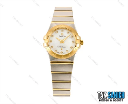 ساعت امگا کانسلیشن زنانه دورنگ طلایی نگینی Omega-1498-L