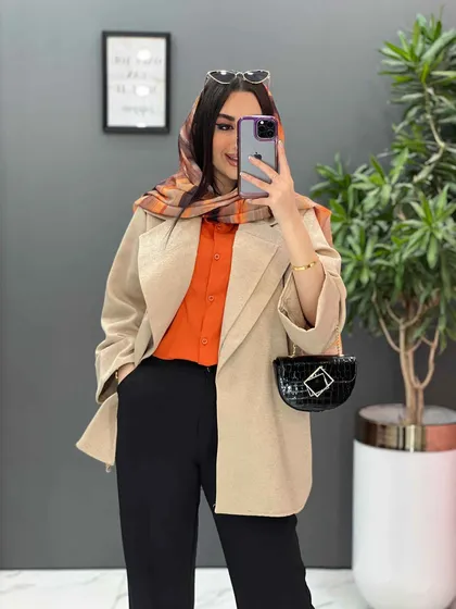 مانتو یقه دوبل آستین پاکتی