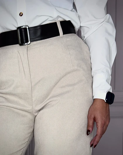 خرید شلوار بگ مخمل کبریتی کرم زنانه Women's Cream Corduroy Baggy Pants سایز بندی 40 تا 48 قد 107 کد 914107