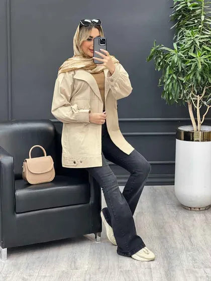 مانتو لینن دو جیب نما پایین پاگن