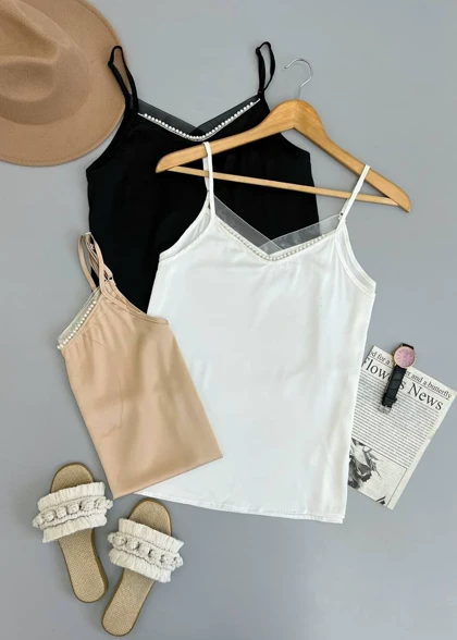 تاپ ساتن یقه مروارید کد 2807