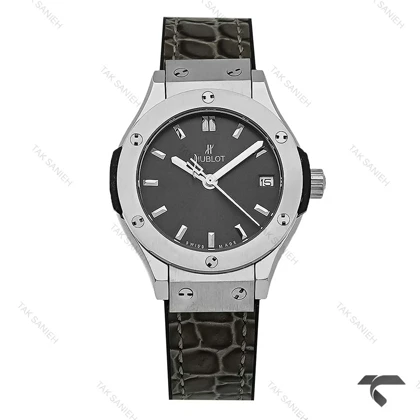 ساعت هابلوت زنانه مینی استیل بند چرم طرح دار ذغالی Hublot-10638-L