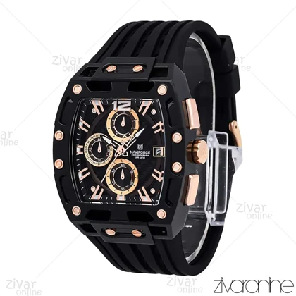 ساعت اورجینال ناوی فورس NaviForce مردانه مستطیلی مشکی رزگلد بند رابر 106992