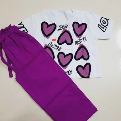 کراپ شلواربگ طرح قلب دخترانه لینن