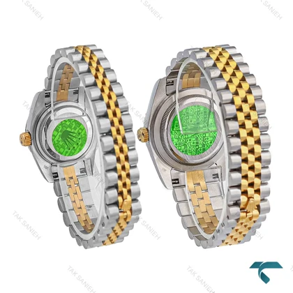 ساعت رولکس ست دورنگ طلایی صفحه سبز مشکی ایندکس نگین Rolex-7983-S