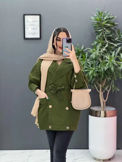 مانتو لینن آستین پیله دکمه چوبی