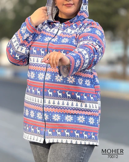هودی زنانه سایز بزرگ طرح گوزن و برف