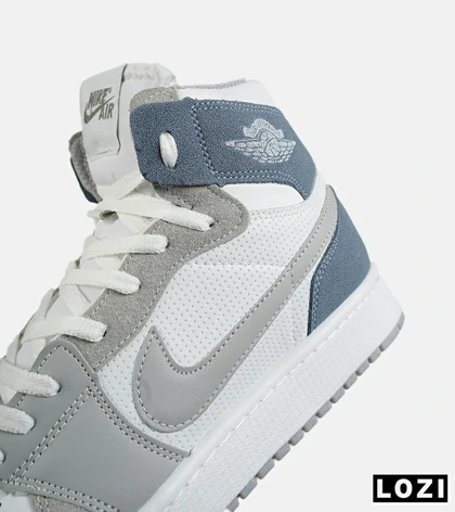 کفش کتانی ساق‌دار مردانه و زنانه سفید طوسی آبی NIKE jordan 1 مدل 8050