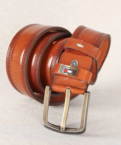 کمربند مردانه عسلی سگک فلزی 3042