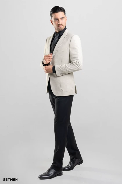 کت تک مردانه یقه انگلیسی نیم آستر دو دکمه