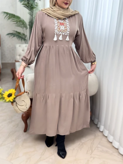 پیراهن نخی بنفشه 3085