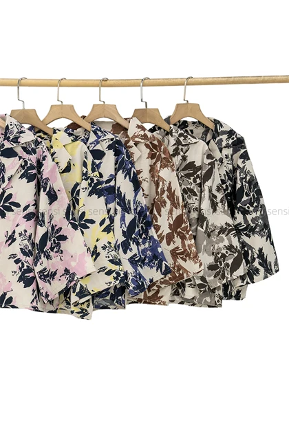 شومیز طرح دار باکسی مودال کد1005595