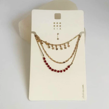 دستبند چند لایه شیک طرح ستاره و مهره‌های کریستالی قرمز