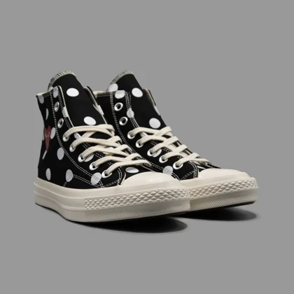 کانورس پلی خال‌خالی مشکی ساق‌دار Converse Cdg Play Black Polka Dot Hightop