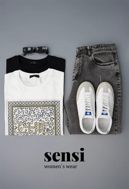 تیشرت پلنگی چاپی نگین‌دار CHIC