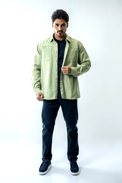 پیراهن آستین بلند برش‌دار کتان مردانه