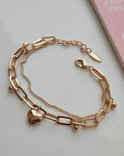 دستبند دو لاین آویز گوی و قلب ژوپینگ