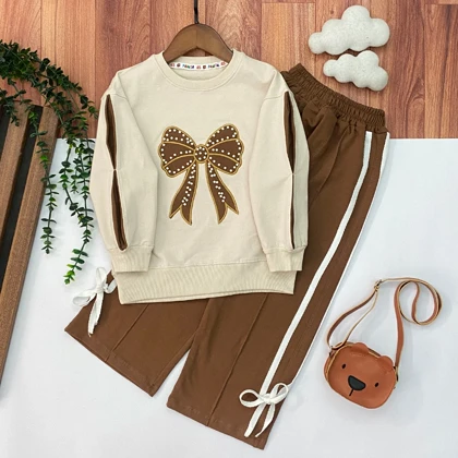 بلوز شلوار دخترانه پاپیون مرواریدی