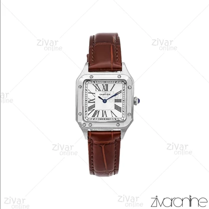 ساعت کارتیر زنانه مدل سانتوس دومونت قاب نقره ای بند چرم قهوه ای 106172