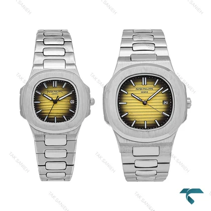 ساعت ست پتک فیلیپ استیل صفحه مشکی زرد Patek-6549-S