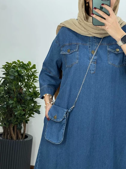 مانتو جین بلند به همراه کیف
