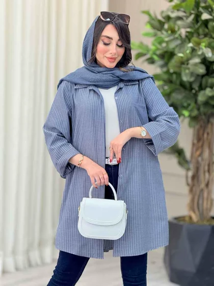 مانتو تک جیب راه راه بغل سه دکمه