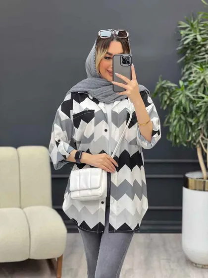 شومیز دو جیب طرح دار