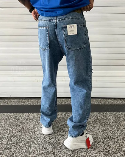شلوار بگ استایل آبی زاپ‌دار ZARA