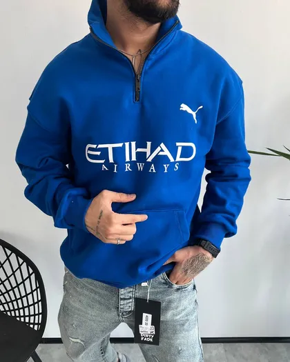 دورس نیم زیپ داخل کرک PUMA ETIHAD رنگ آبی کاسپین