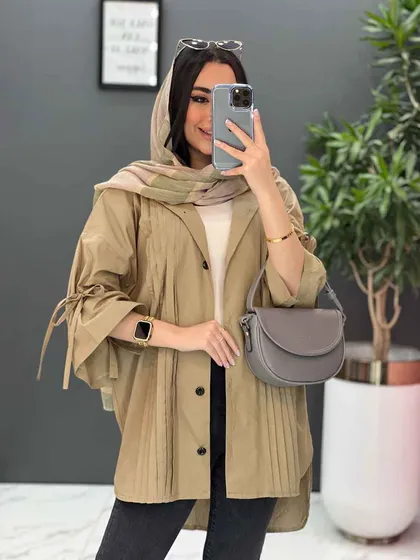 مانتو لینن جلو پیله آستین گت