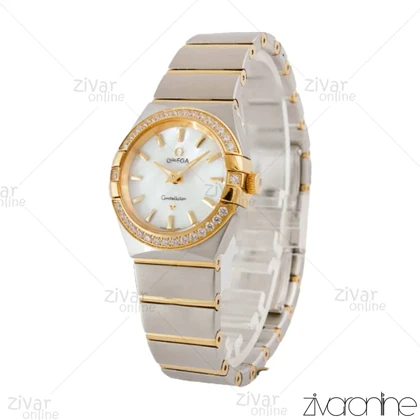 ساعت امگا کانسلیشن زنانه دورنگ طلایی صفحه صدفی نگین‌دار 104377