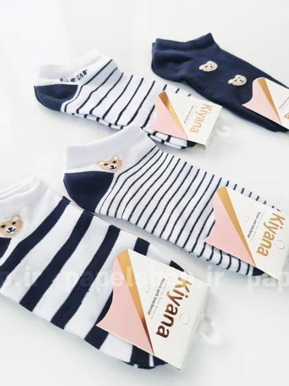 جوراب مچی نخ پنبه طرح خرس راه راه