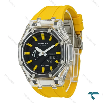 ساعت جی شاک GA2100 مردانه شیشه ای زرد GShock-7589-G
